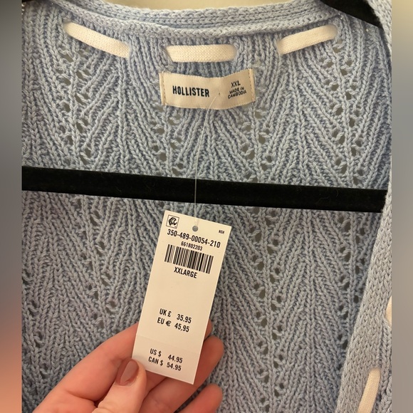 NWT Hollister Light Blue Open Knit Coquette Cardigan Relaxed Coastal Grandma - Picture 2 of 10